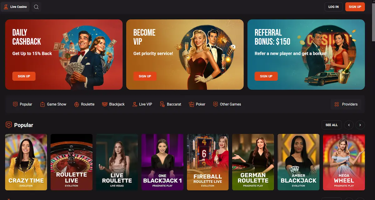 Holly Win live casino dealer tables interface